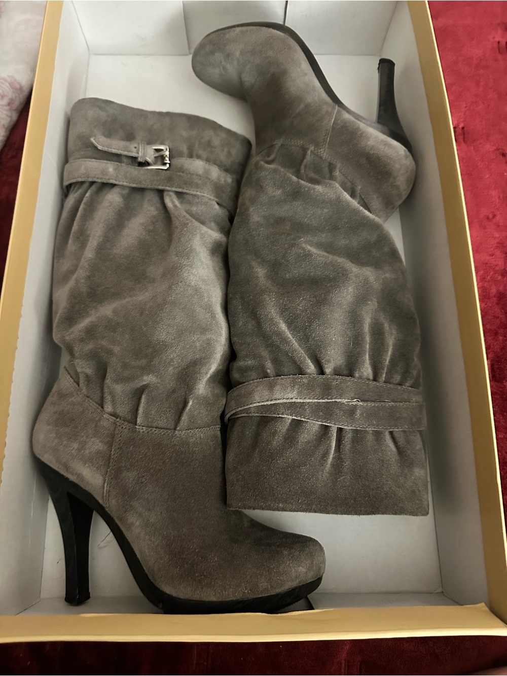 Michael Kors Gray Suede Kincade Slouchy Heeled Boots